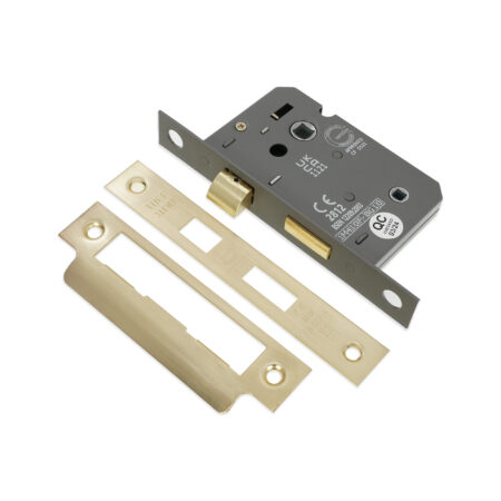 3" CE 3 Lever Bathroom Lock FD60 - Satin Brass - Image 2