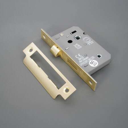 3" CE 3 Lever Bathroom Lock FD60 - Satin Brass - Image 3