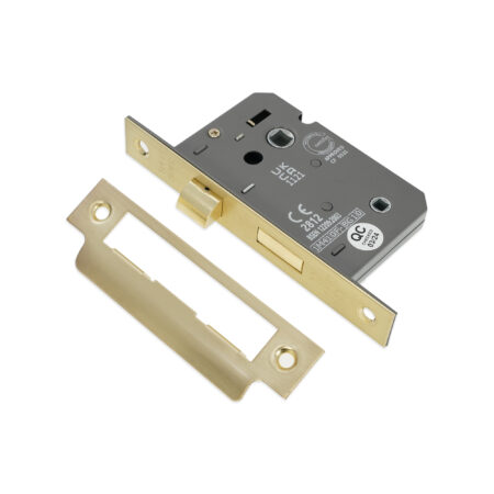 3" CE 3 Lever Bathroom Lock FD60 - Satin Brass - Image 4
