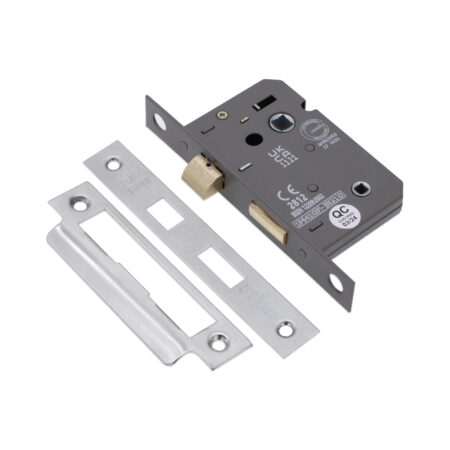3" CE 3 Lever Bathroom Lock FD60 - Satin Chrome - Image 2