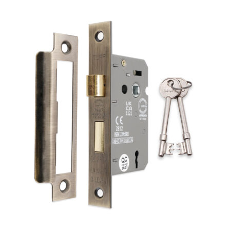 2.5" CE 3 Lever Mortice Sash Lock FD60 - Antique Brass - Image 2