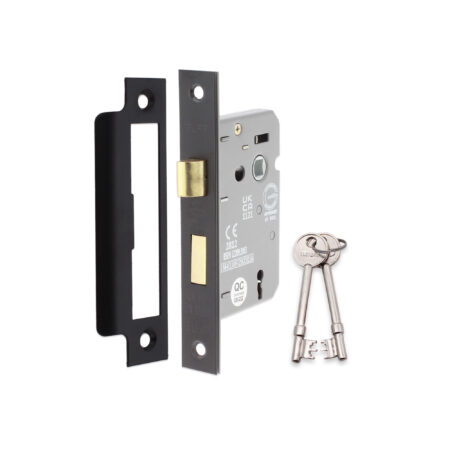 2.5" CE 3 Lever Mortice Sash Lock FD60 - Matt Black - Image 2