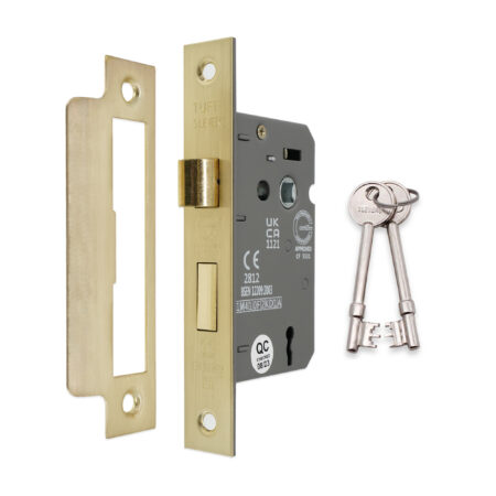 2.5" CE 3 Lever Mortice Sash Lock FD60 - Satin Brass - Image 2