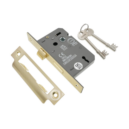 3" CE 3 Lever Mortice Sash Lock FD60 - Satin Brass - Image 4