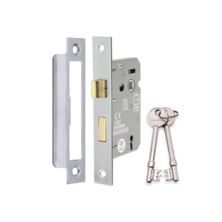 3" CE 3 Lever Mortice Sash Lock FD60 - Satin Chrome - Image 2