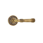 Brass Beehive Lever on Rose Aged Door Handle Set