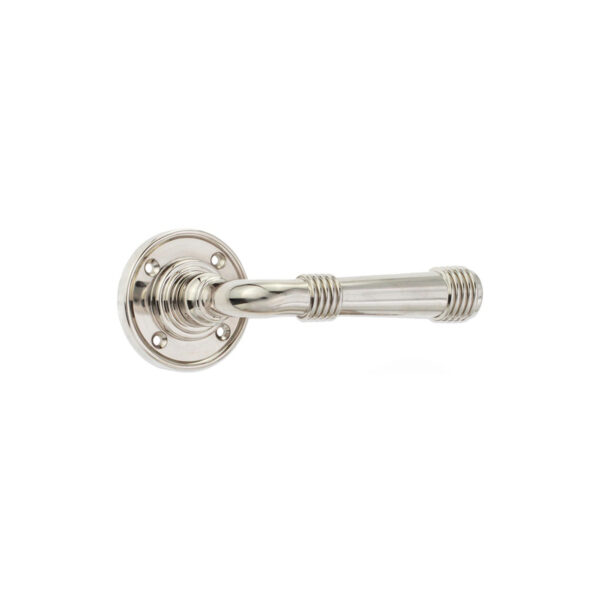 Polished Nickel Beehive Lever on Rose Door Handle Set