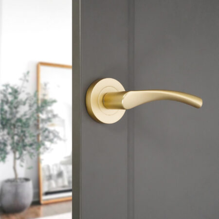 Satin Brass Mercury Lever Door Handle Set - Image 3