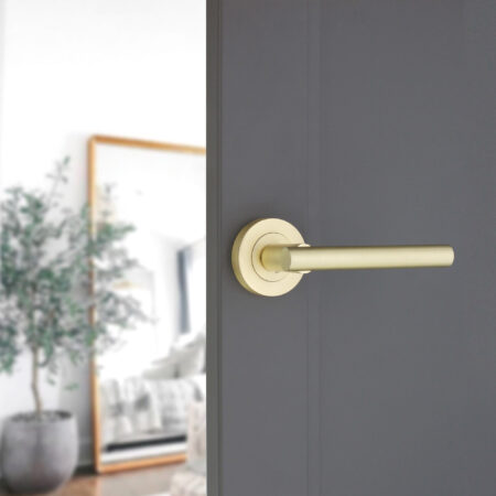 Satin Brass Jura Lever Door Handle Set - Image 3