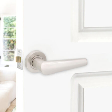 Satin Nickel Aero Lever on Rose Door Handle Set - Image 3