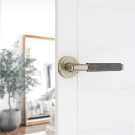 Brass Connaught Lever on Rose Matt Antique Door Handle Set - Image 3