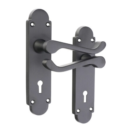 Spira Brass Matt Black Oakley Lock Lever Handle Door Handle Set - Image 2