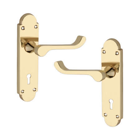 Polished Brass Oakley Lock Lever Handle Door Handle Set - Image 2