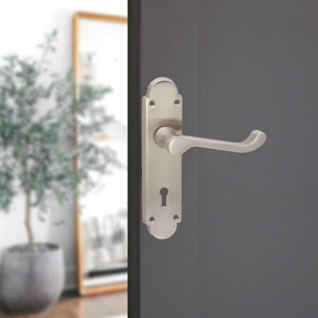Satin Nickel Oakley Lock Lever Handle Door Handle Set - Image 3