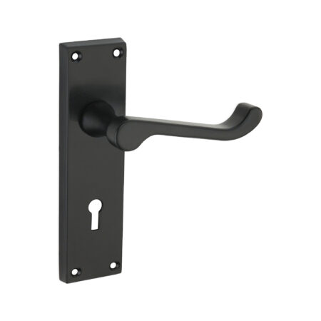 Spira Brass Matt Black Victorian Scroll Lock Lever Handle 150mm Door Handle Set