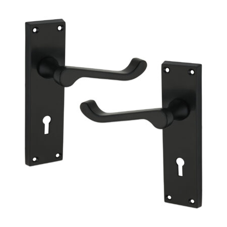Spira Brass Matt Black Victorian Scroll Lock Lever Handle 150mm Door Handle Set - Image 2