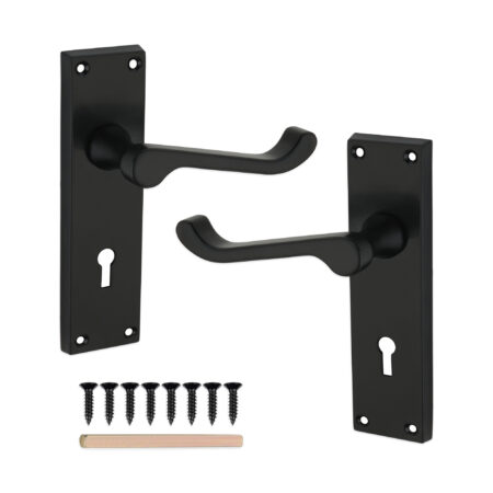Spira Brass Matt Black Victorian Scroll Lock Lever Handle 150mm Door Handle Set - Image 4