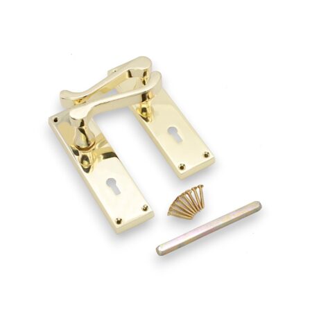 Polished Brass Victorian Scroll Lock Lever Handle 150mm Door Handle Set - Image 4