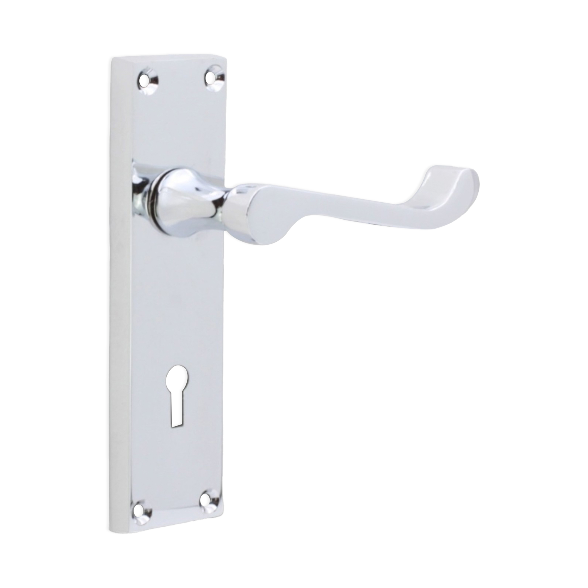 SB1402PC_1.jpg Polished Chrome Victorian Scroll Lock Lever Handle 150mm Door Handle Set - Image 1