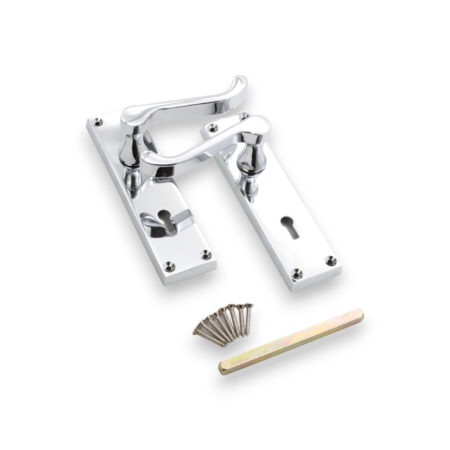 Polished Chrome Victorian Scroll Lock Lever Handle 150mm Door Handle Set - Image 4
