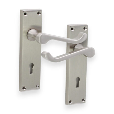 Satin Nickel Victorian Scroll Lock Lever Handle 150mm Door Handle Set - Image 2