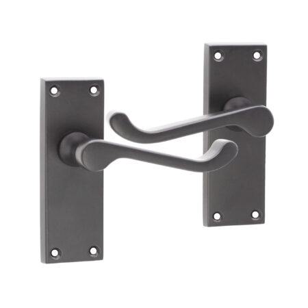 Matt Black Victorian Scroll Latch Lever Handle 115mm Door Handle Set - Image 2