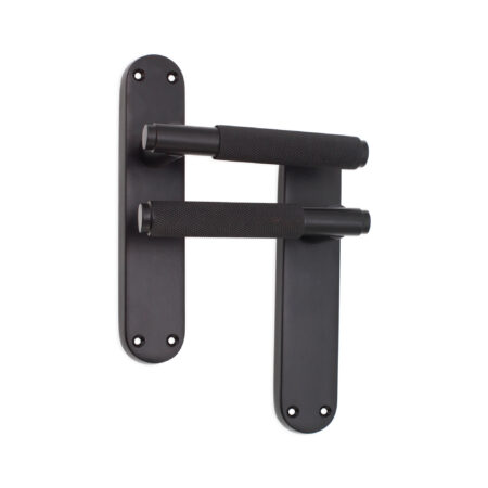 Matt Black Connaught Knurled Lever on Backplate Latch Door Handle Set - Image 2
