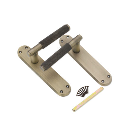 Brass Connaught Knurled Lever on Backplate Latch Matt Antique Door Handle Set - Image 4