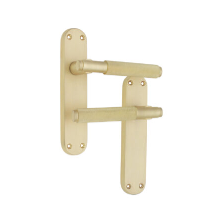 Spira Brass Satin Brass Connaught Knurled Lever on Backplate Latch Door Handle Set - Image 2