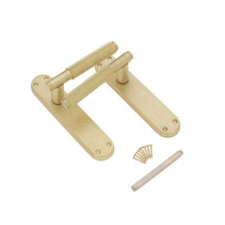 Spira Brass Satin Brass Connaught Knurled Lever on Backplate Latch Door Handle Set - Image 4