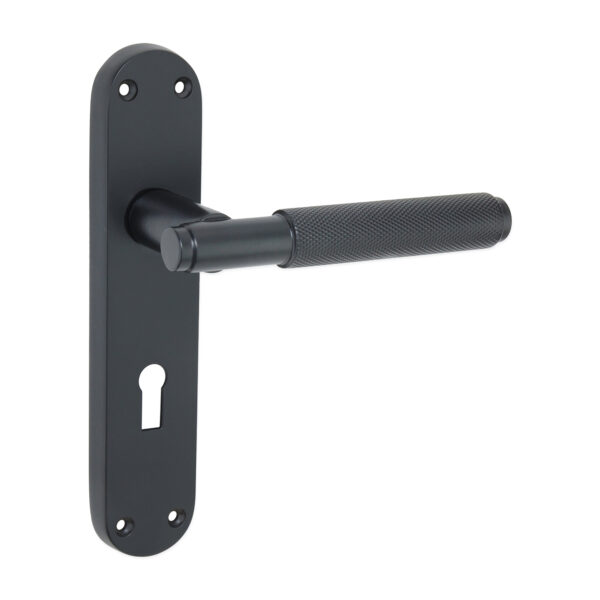 Spira Brass Matt Black Connaught Knurled Lever on Backplate Lock Door Handle Set