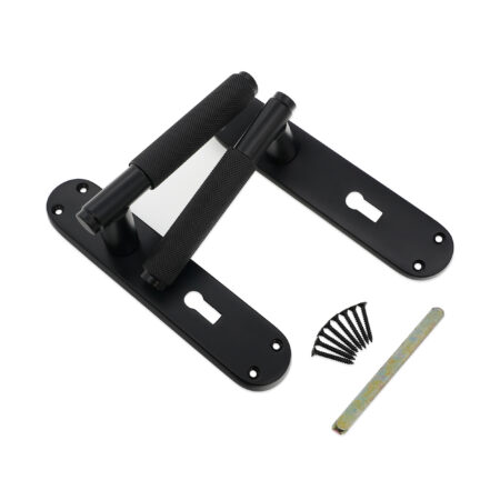 Spira Brass Matt Black Connaught Knurled Lever on Backplate Lock Door Handle Set - Image 4