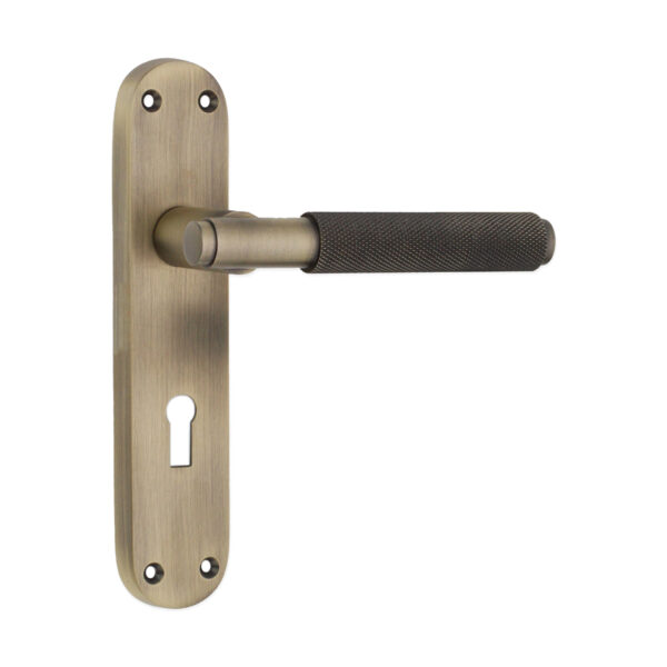 Spira Brass Brass Connaught Knurled Lever on Backplate Lock Matt Antique Door Handle Set