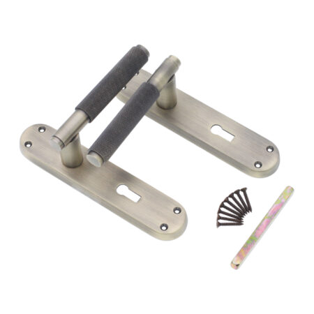 Spira Brass Brass Connaught Knurled Lever on Backplate Lock Matt Antique Door Handle Set - Image 4
