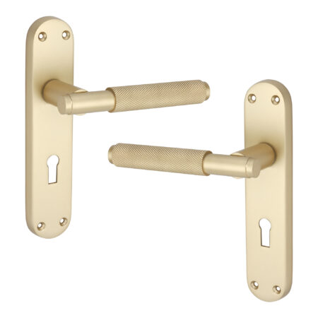 Spira Brass Satin Brass Connaught Knurled Lever on Backplate Lock Door Handle Set - Image 2