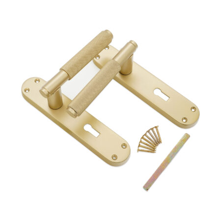 Spira Brass Satin Brass Connaught Knurled Lever on Backplate Lock Door Handle Set - Image 4