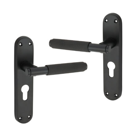 Spira Brass Matt Black Connaught Knurled Lever on Backplate Euro Door Handle Set - Image 2