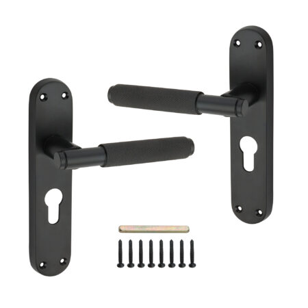 Spira Brass Matt Black Connaught Knurled Lever on Backplate Euro Door Handle Set - Image 4