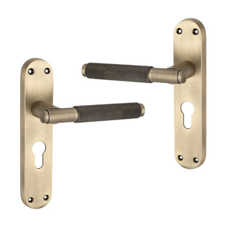 Spira Brass Brass Connaught Knurled Lever on Backplate Euro Matt Antique Door Handle Set - Image 2