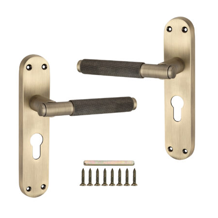 Spira Brass Brass Connaught Knurled Lever on Backplate Euro Matt Antique Door Handle Set - Image 4