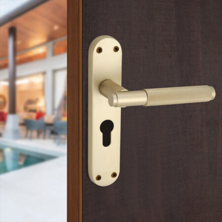 Spira Brass Satin Brass Connaught Knurled Lever on Backplate Euro Door Handle Set - Image 3
