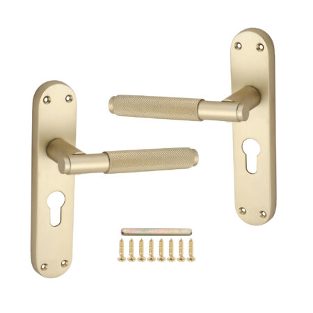 Spira Brass Satin Brass Connaught Knurled Lever on Backplate Euro Door Handle Set - Image 4