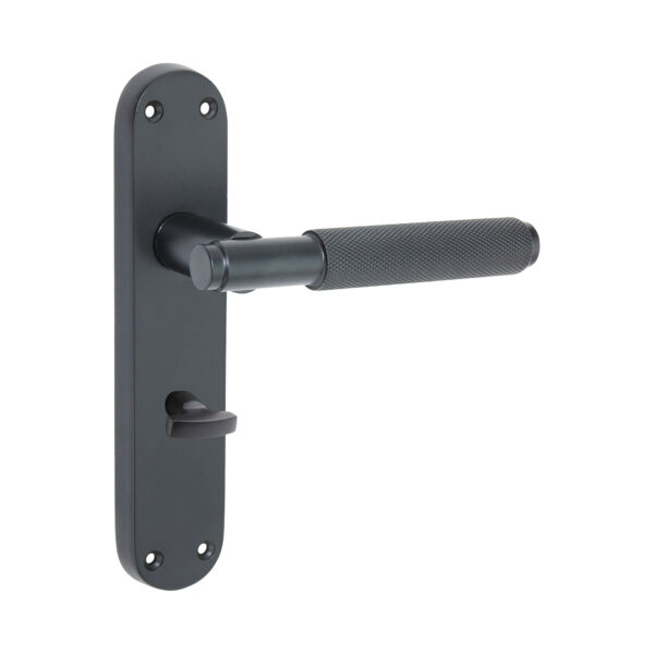 Spira Brass Matt Black Connaught Knurled Lever on Backplate Privacy Door Handle Set