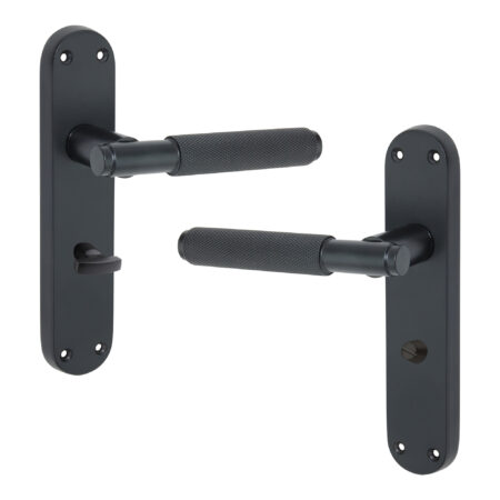 Spira Brass Matt Black Connaught Knurled Lever on Backplate Privacy Door Handle Set - Image 2