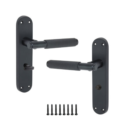 Spira Brass Matt Black Connaught Knurled Lever on Backplate Privacy Door Handle Set - Image 4
