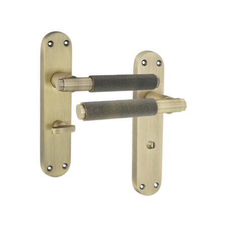 Spira Brass Brass Connaught Knurled Lever on Backplate Privacy Matt Antique Door Handle Set - Image 2
