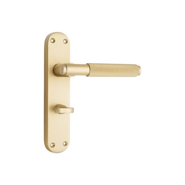 Spira Brass Satin Brass Connaught Knurled Lever on Backplate Privacy Door Handle Set