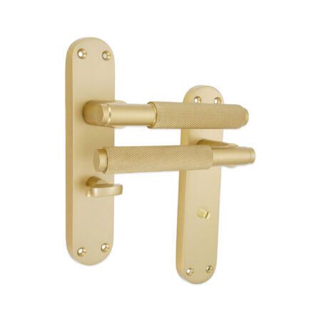 Spira Brass Satin Brass Connaught Knurled Lever on Backplate Privacy Door Handle Set - Image 2