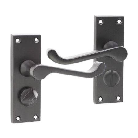 Matt Black Victorian Scroll Privacy Lever Handle 115mm Door Handle Set - Image 2