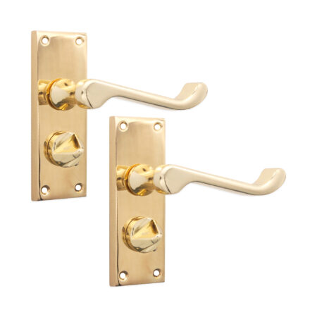Polished Brass Victorian Scroll Privacy Lever Handle 115mm Door Handle Set - Image 2